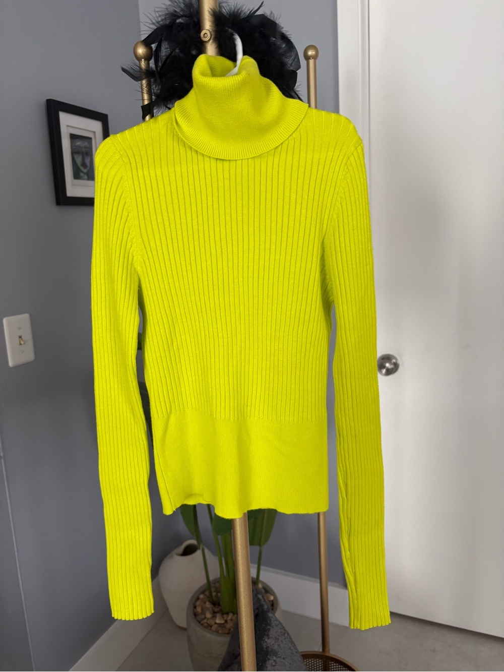 Zara Neon Yellow Ribbed Turtleneck Sweater